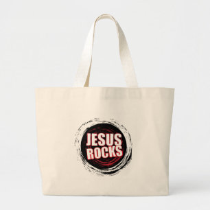 Jesus Rocks 5 Black Large Tote Bag