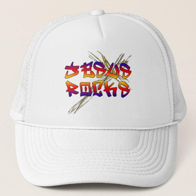 Jesus Rocks Christian Trucker Hat (Front)