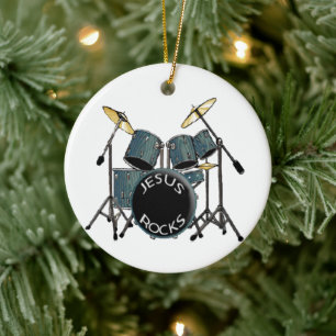 Jesus Rocks - Drummer Ceramic Ornament