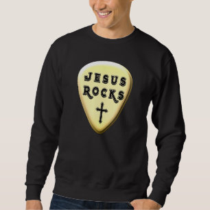 Jesus Rocks Gold Guitar Pick Christian Worship Lea Sweatshirt