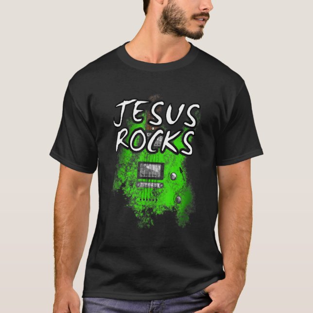 Jesus Rocks Guitar Electric Guitarist Christian Wo T-Shirt (Front)
