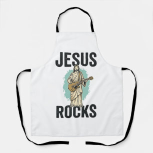 Jesus Rocks Guitar Vintage Christian Engraving Des Apron