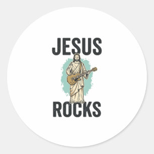 Jesus Rocks Guitar Vintage Christian Engraving Des Classic Round Sticker