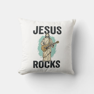 Jesus Rocks Guitar Vintage Christian Engraving Des Cushion
