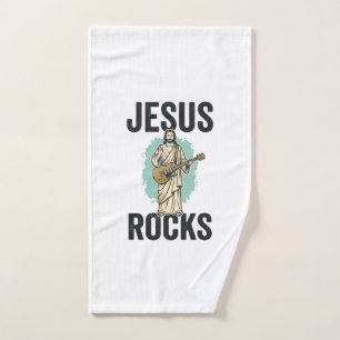 Jesus Rocks Guitar Vintage Christian Engraving Des Hand Towel