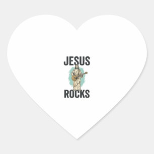 Jesus Rocks Guitar Vintage Christian Engraving Des Heart Sticker