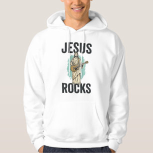 Jesus Rocks Guitar Vintage Christian Engraving Des Hoodie
