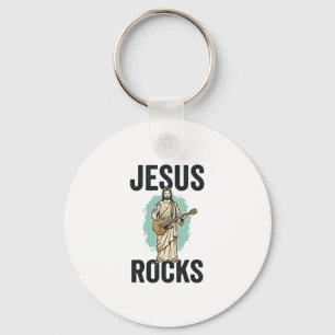 Jesus Rocks Guitar Vintage Christian Engraving Des Key Ring