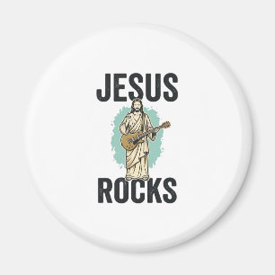 Jesus Rocks Guitar Vintage Christian Engraving Des Magnet
