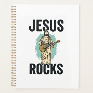 Jesus Rocks Guitar Vintage Christian Engraving Des Planner