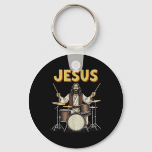 Jesus Rocks Music Funny Christian Drummer Design Key Ring