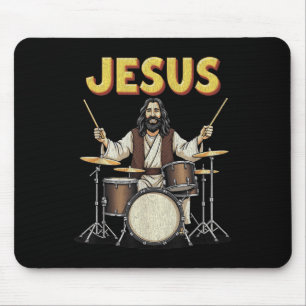 Jesus Rocks Music Funny Christian Drummer Design Mouse Pad