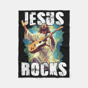 Jesus Rocks With Guitar - Funny Christian Rocks Ch Fleece Blanket