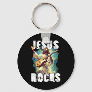 Jesus Rocks With Guitar - Funny Christian Rocks Ch Key Ring
