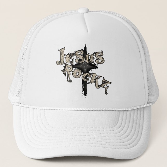 Jesus Rockz Christian Trucker Hat (Front)
