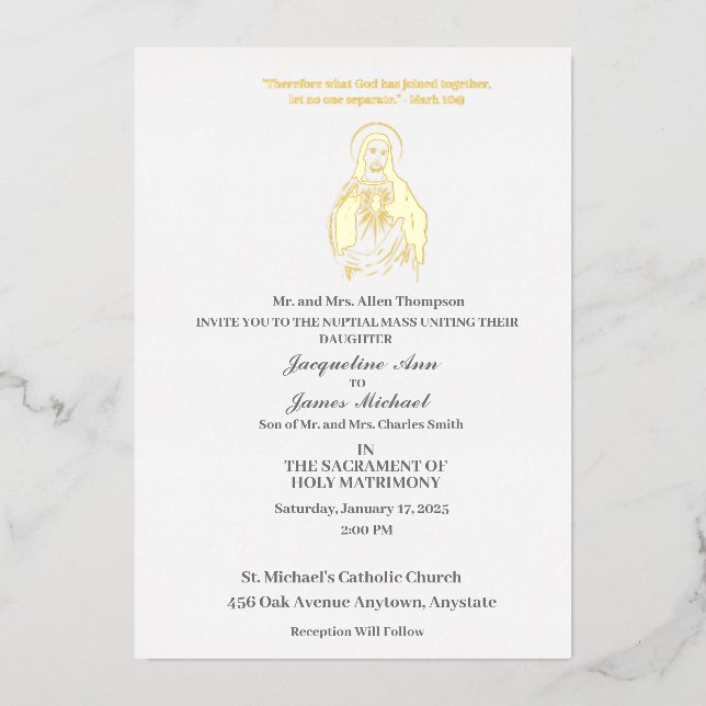 Jesus Sacred Heart Catholic Foil Invitation (Front)