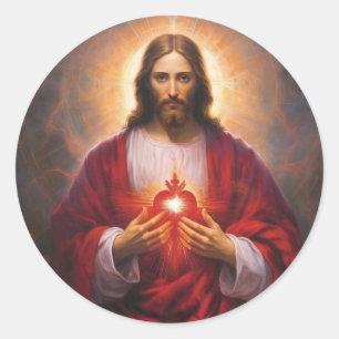 Jesus sacred heart oil painting classic round sticker