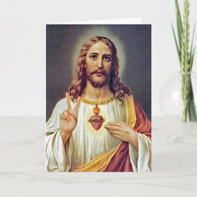 Jesus Sacred Heart Peace Sign Portrait Card (Front)