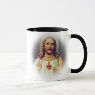 Jesus Sacred Heart Peace Sign Portrait Mug