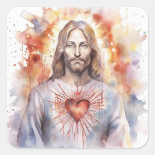 Jesus sacred heart watercolor square sticker