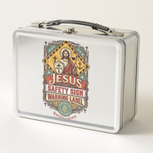 Jesus Safety Sign Warning Label Jesus Safety Sign Metal Lunch Box