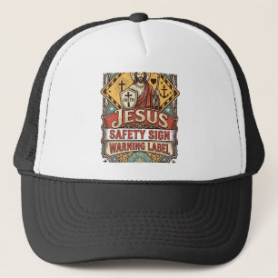 Jesus Safety Sign Warning Label Jesus Safety Sign Trucker Hat