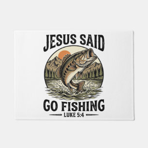 Jesus Said Go Fishing Vintage Bass Christian Doormat