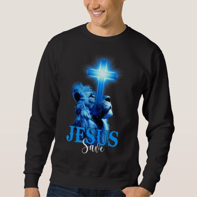 Jesus Save Bible Scripture Quote Christian Lion Cr Sweatshirt (Front)