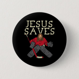 Jesus Save Ice Hockey Goalie Religious Christian G 6 Cm Round Badge