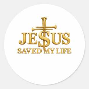 Jesus Saved My Life Christian Cross Faith Gift Men Classic Round Sticker