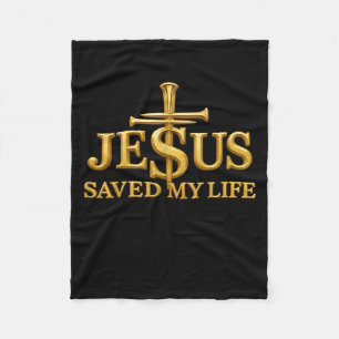Jesus Saved My Life Christian Cross Faith Gift Men Fleece Blanket