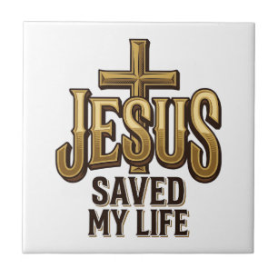 Jesus Saved My Life Cross Vintage Ceramic Tile