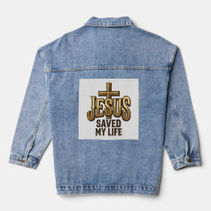 Jesus Saved My Life Cross Vintage Denim Jacket