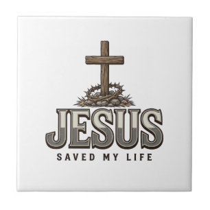 Jesus Saved My Life Vintage Engraving Christian De Ceramic Tile