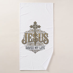 Jesus Saved My Life Vintage Engraving Christian Sh Bath Towel