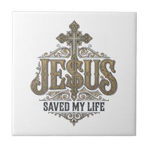 Jesus Saved My Life Vintage Engraving Christian Sh Ceramic Tile