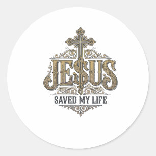 Jesus Saved My Life Vintage Engraving Christian Sh Classic Round Sticker