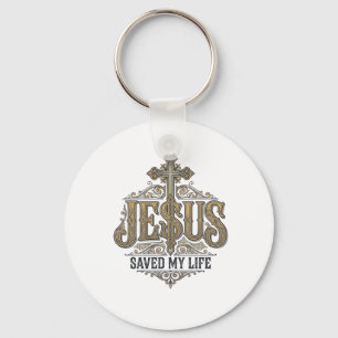 Jesus Saved My Life Vintage Engraving Christian Sh Key Ring