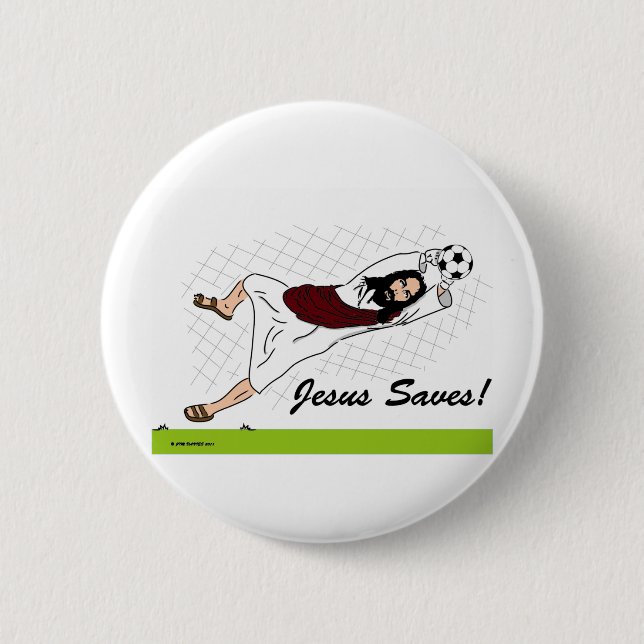 JESUS SAVES! 6 CM ROUND BADGE (Front)