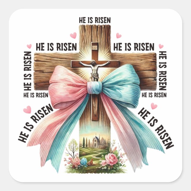 Jesus saves always Easter Christian Cross spring Square Sticker (Front)