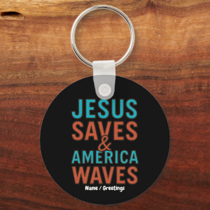 Jesus Saves & America Waves Vintage Christian Key Ring