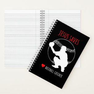 Jesus Saves Baseball Catcher Funny Sports Lover Notebook