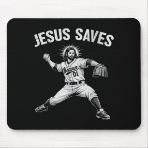 Jesus Saves Baseball for Men Women Kids Christian Mouse Pad