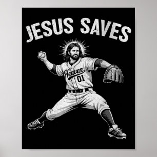 Jesus Saves Baseball for Men Women Kids Christian Poster