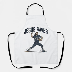 Jesus Saves Baseball Pitcher Vintage Engraving Shi Apron