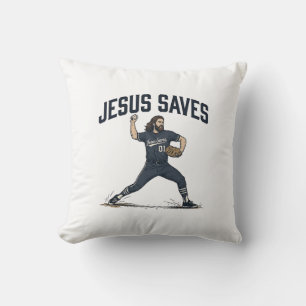 Jesus Saves Baseball Pitcher Vintage Engraving Shi Cushion