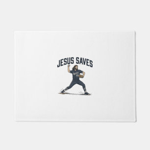 Jesus Saves Baseball Pitcher Vintage Engraving Shi Doormat