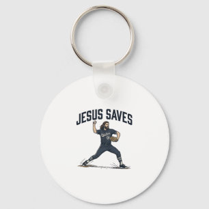 Jesus Saves Baseball Pitcher Vintage Engraving Shi Key Ring