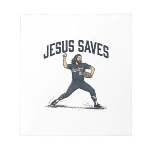 Jesus Saves Baseball Pitcher Vintage Engraving Shi Notepad