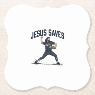 Jesus Saves Baseball Pitcher Vintage Engraving Shi Paper Coaster